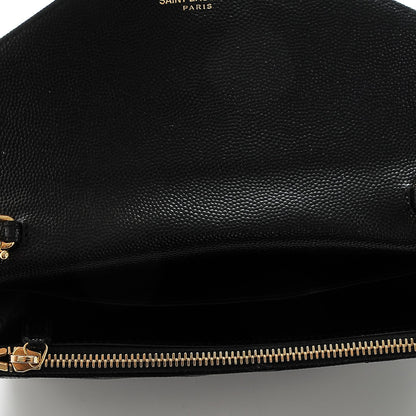 Saint Laurent Grain De Poudre Matelasse Chevron Monogram Envelope Chain Wallet Black 5 of 6