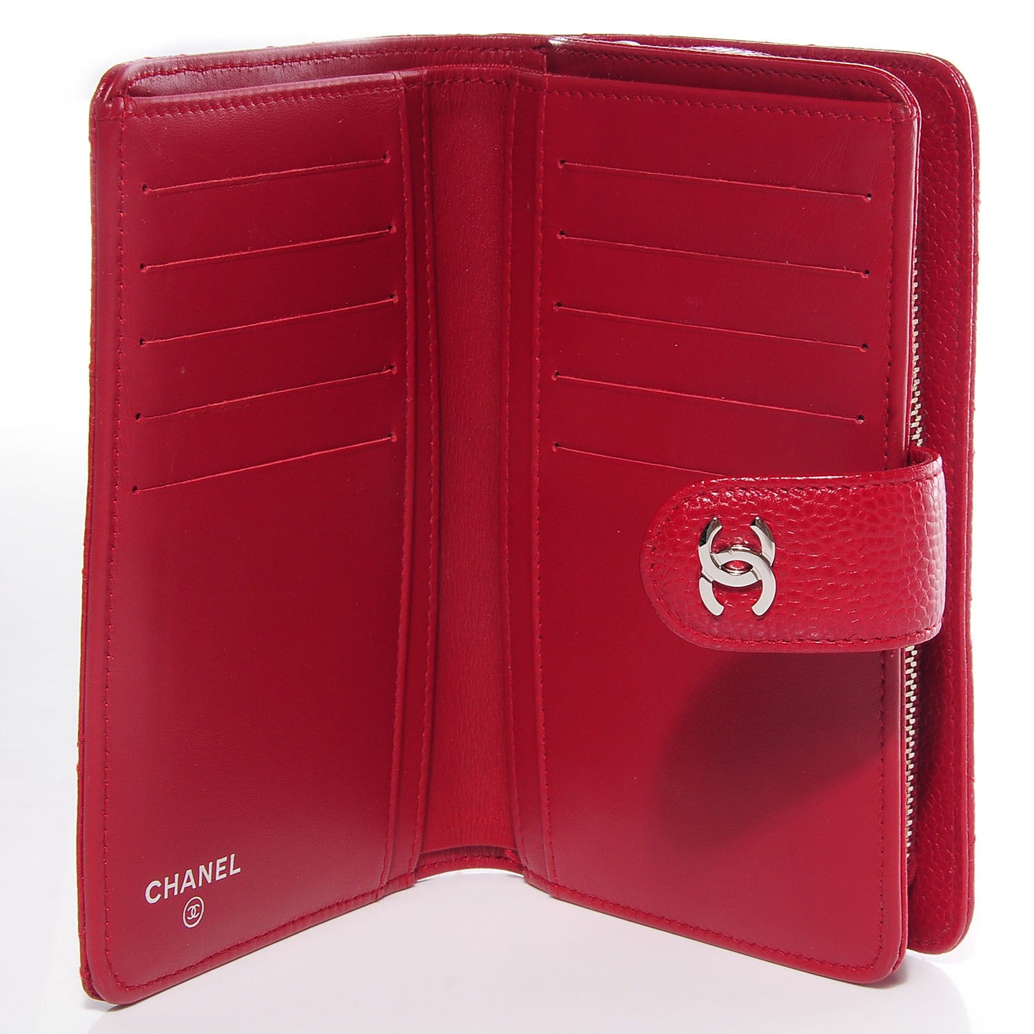 Chanel Caviar Quilted Zipped Pocket Wallet Red 6 of 10