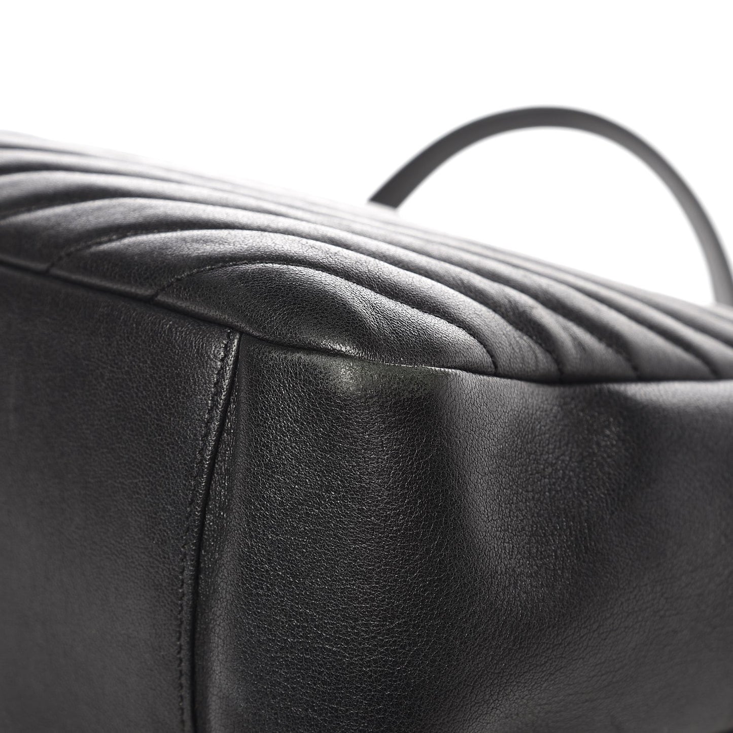 Sheepskin Matelasse Chevron Large Monogram Shopping Bag Black