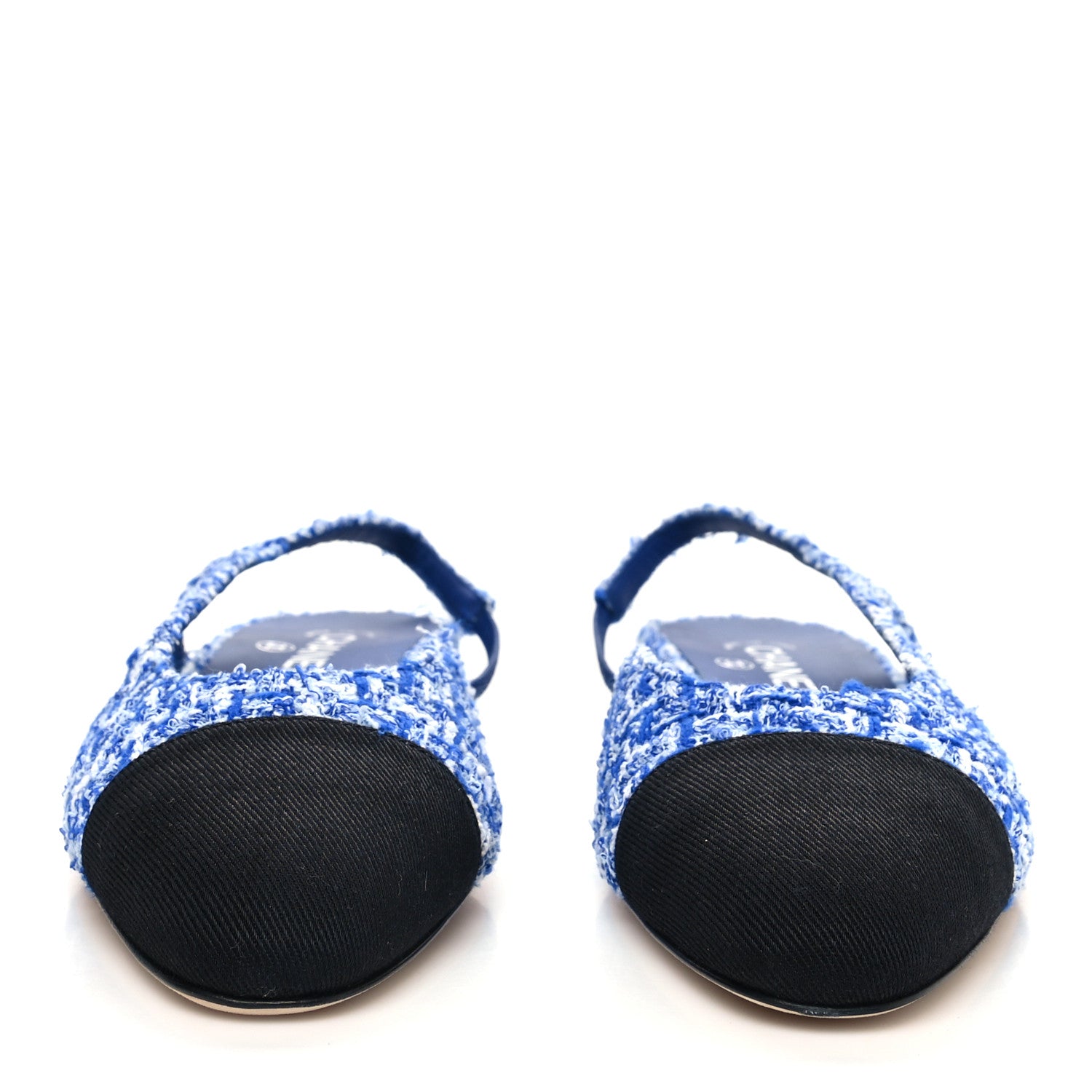 Chanel Tweed Cap Toe CC Slingback Flat 41 Blue Black 2 of 9