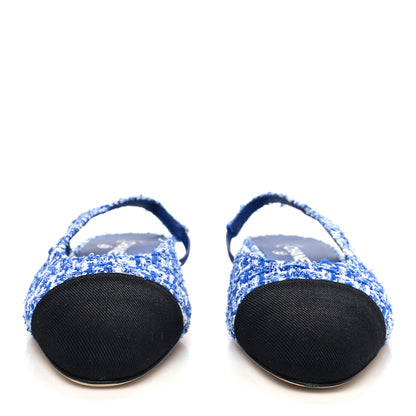 Chanel Tweed Cap Toe CC Slingback Flat 41 Blue Black 2 of 9