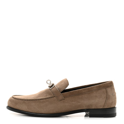 Hermes Suede Goatskin Womens Destin Loafers 39 Etoupe 1 of 10