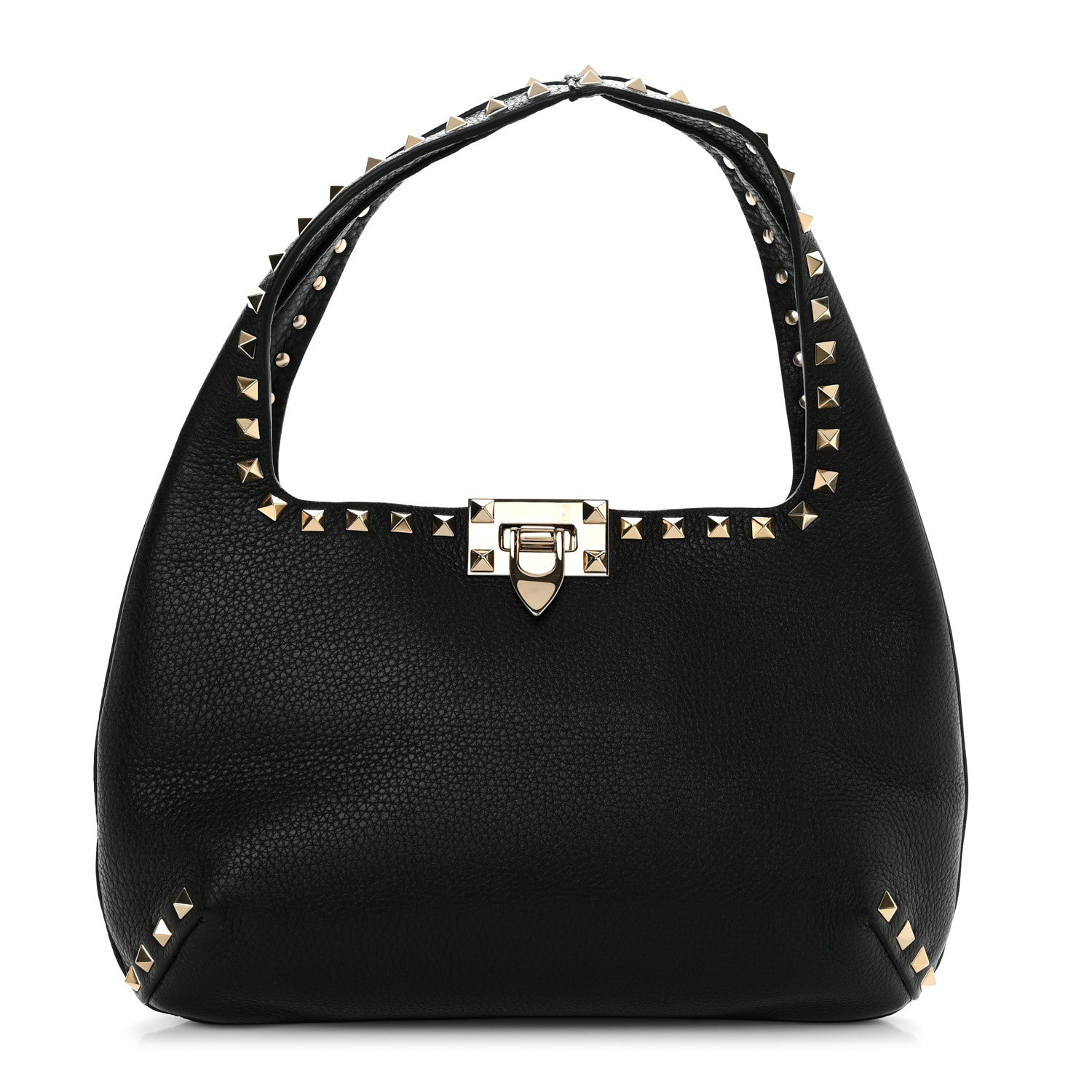 Valentino Garavani Pebbled Calfskin Small Rockstud Flip Lock Hobo Black 1 of 9