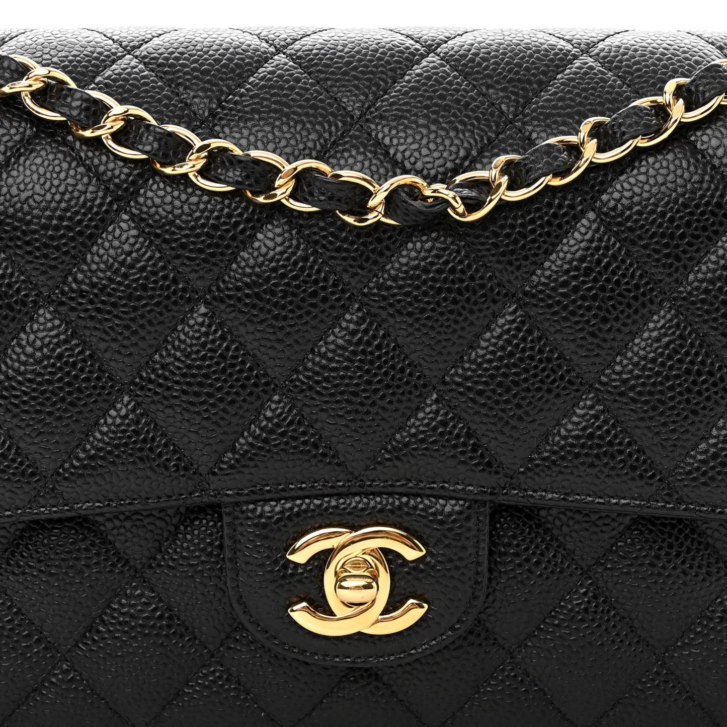 Caviar Quilted Medium Double Flap Black