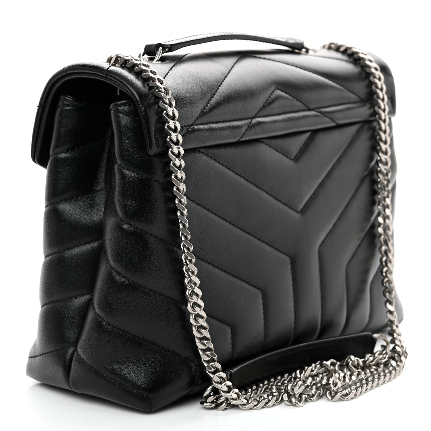 Saint Laurent Calfskin Y Quilted Monogram Small Loulou Chain Satchel Black 3 of 10