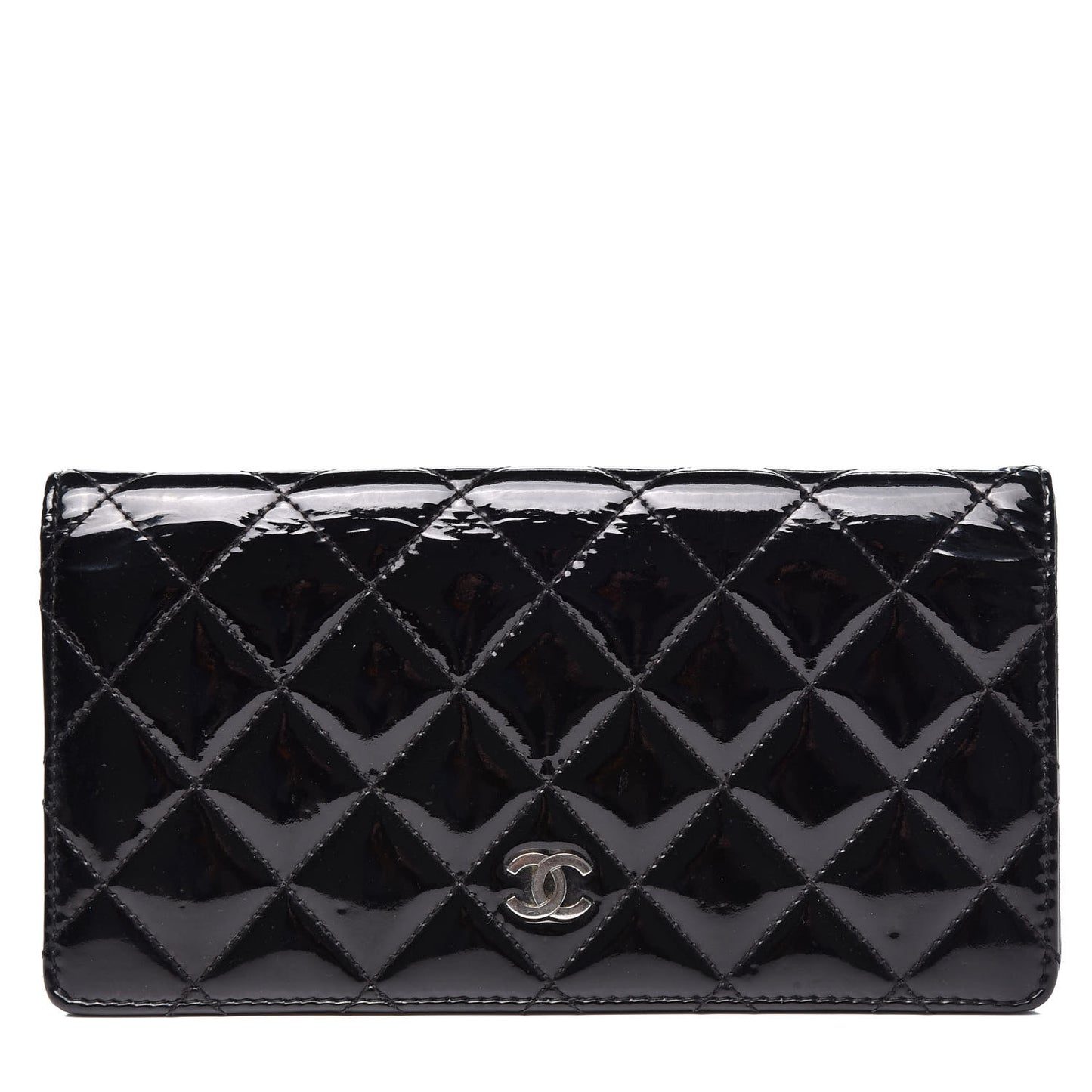 Patent Calfskin Quilted Yen Wallet Black