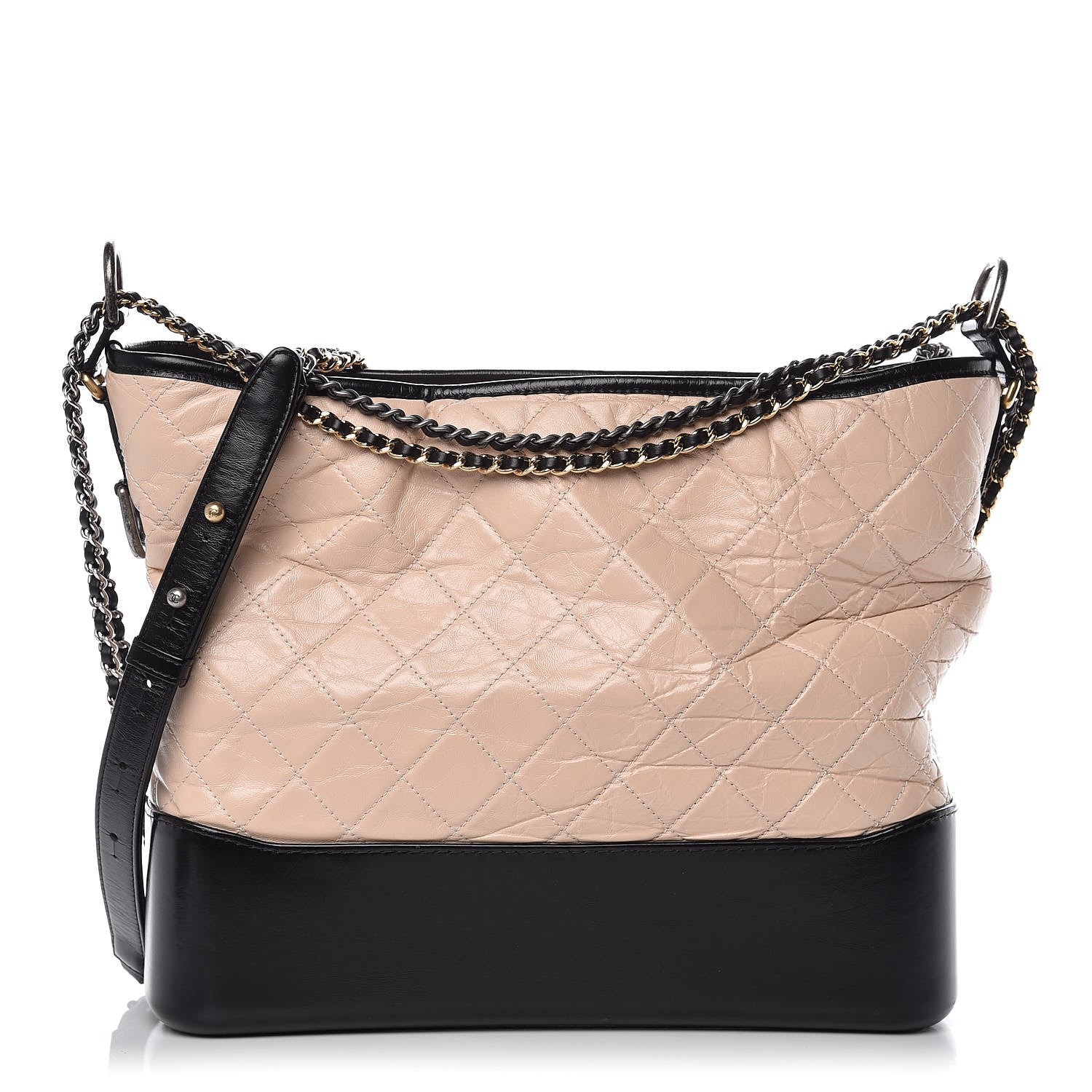 Chanel Aged Calfskin Quilted Large Gabrielle Hobo Beige Black 1 of 13