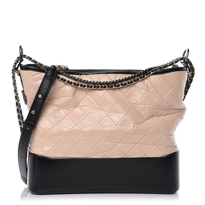 Chanel Aged Calfskin Quilted Large Gabrielle Hobo Beige Black 1 of 13