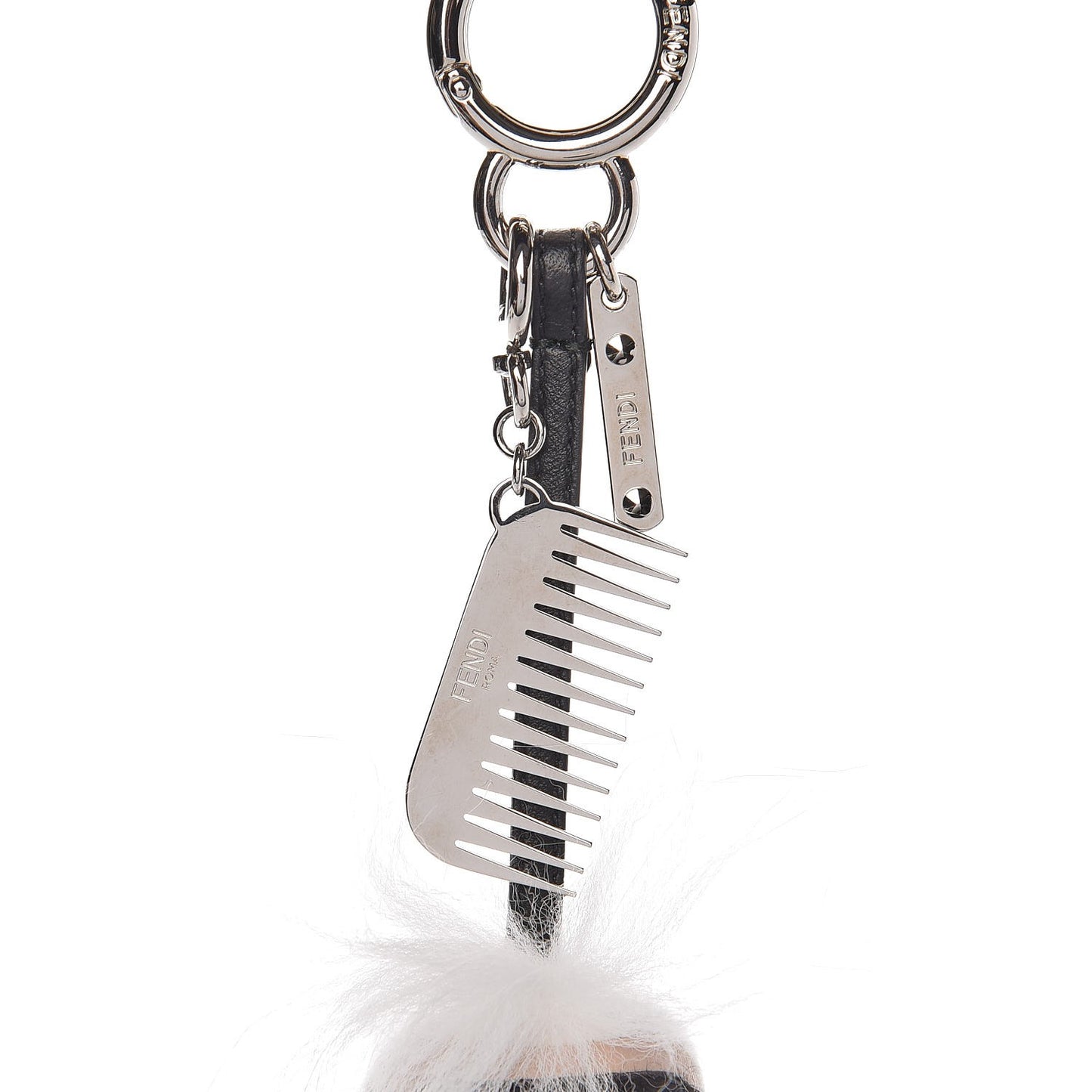 Fox Goat Mink Fur Nappa Crystal Studded Mini Karlito Tuxedo Bag Charm White Multicolor