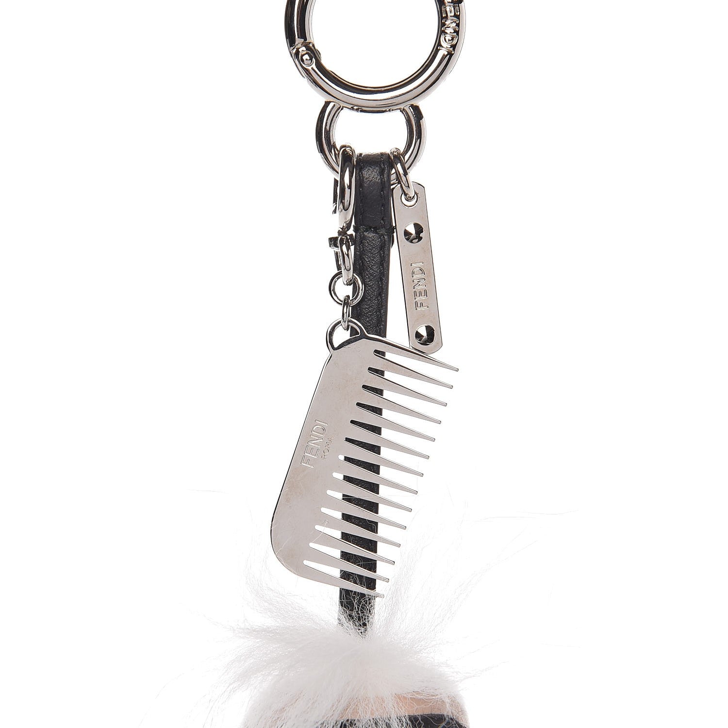 Fendi Fox Goat Mink Fur Nappa Crystal Studded Mini Karlito Tuxedo Bag Charm White Multicolor 3 of 3