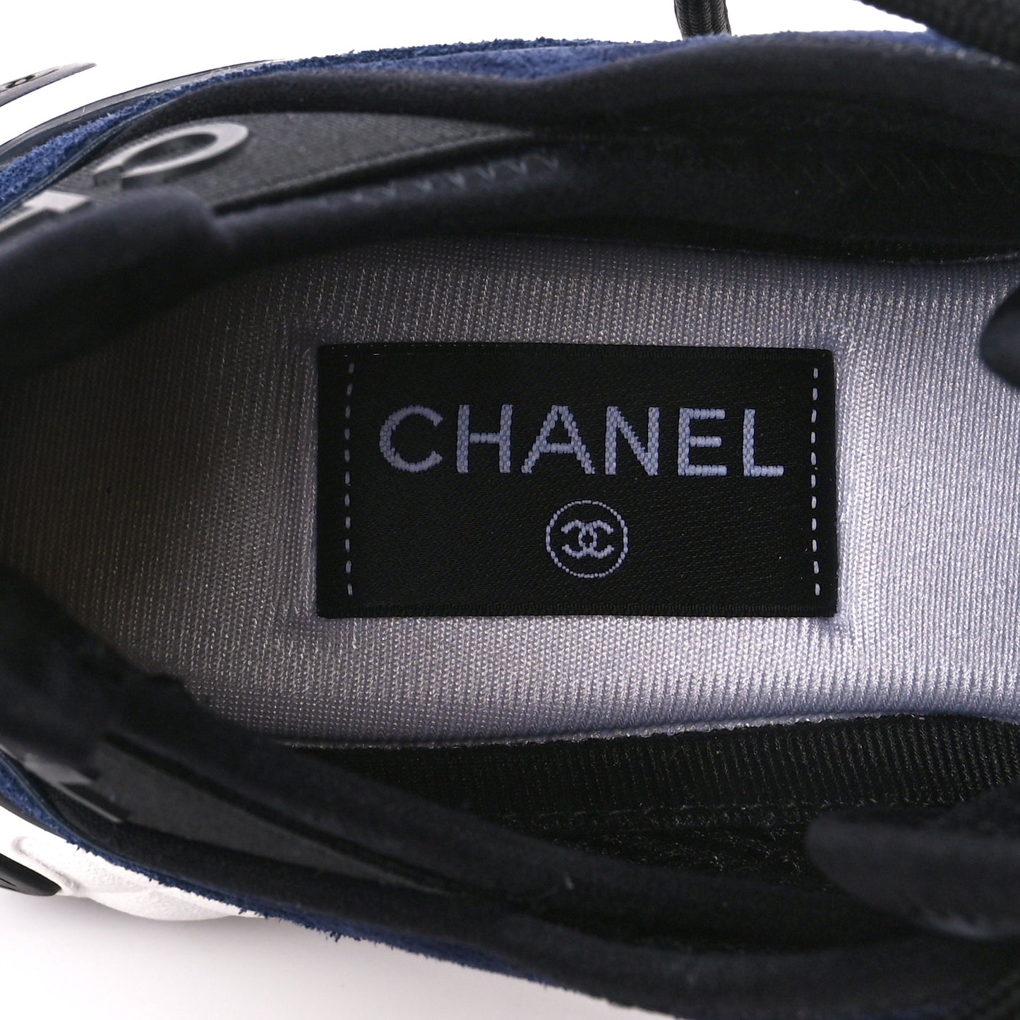 Suede Calfskin Nylon Grosgrain CC Sneakers 37.5 Navy Blue