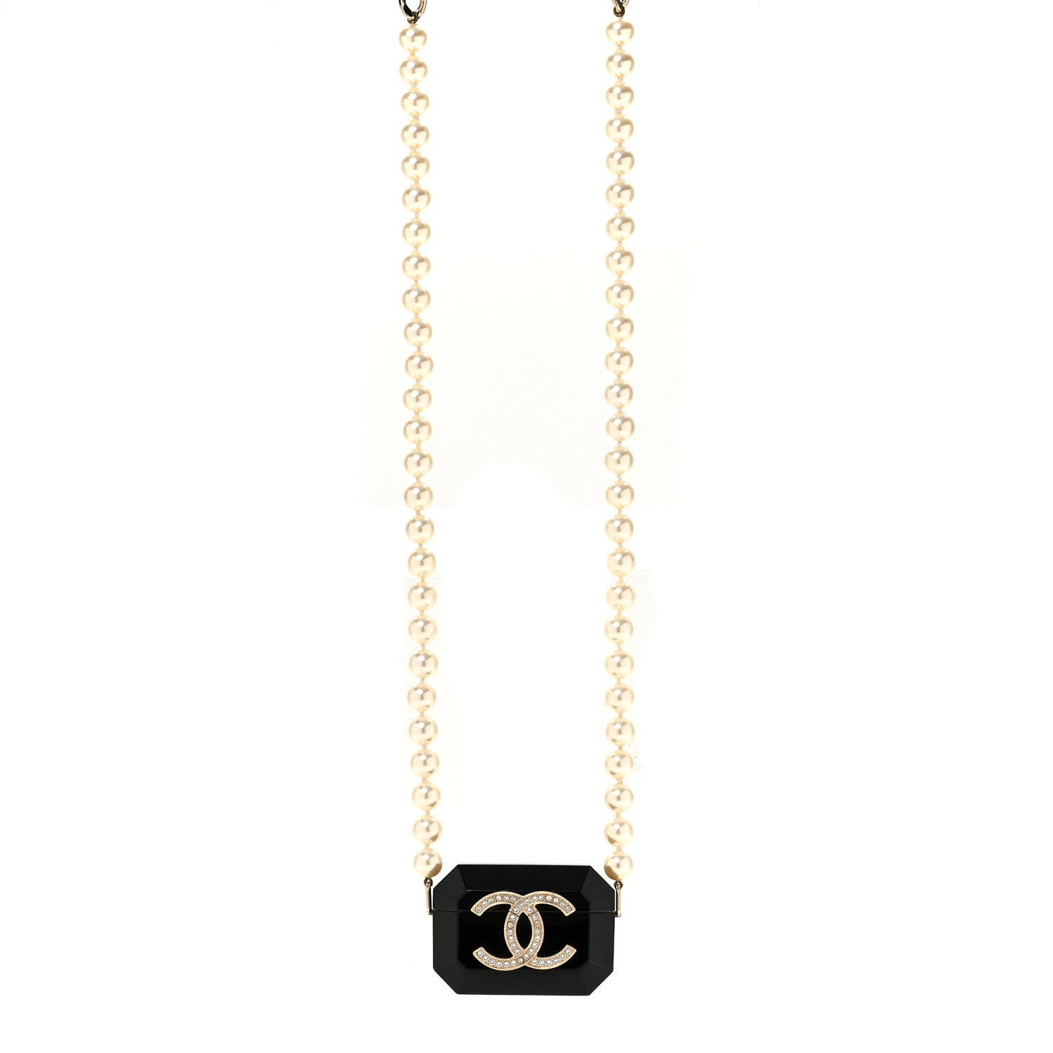 Chanel Resin Crystal Pearl Airpods Pro Holder Necklace Black Pearly White 1 of 6