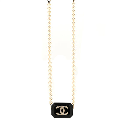 Chanel Resin Crystal Pearl Airpods Pro Holder Necklace Black Pearly White 1 of 6