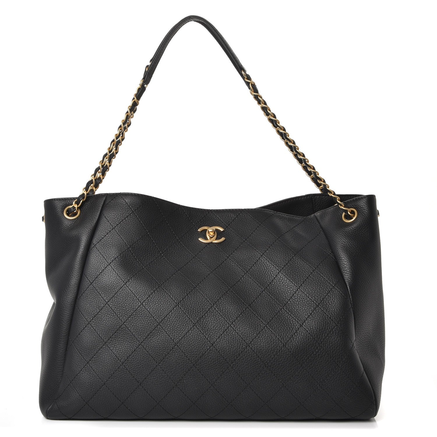 Chanel Grained Calfskin Quilted Large Supple Rock Shopping Tote Black 1 of 7