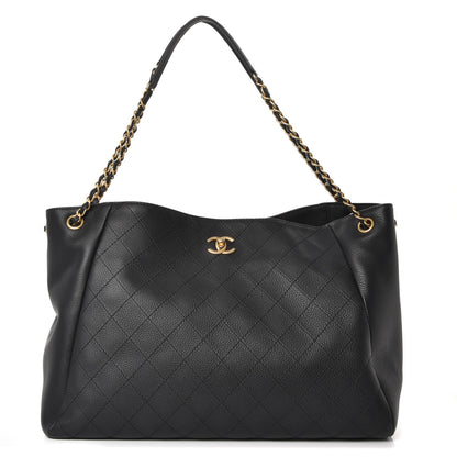 Chanel Grained Calfskin Quilted Large Supple Rock Shopping Tote Black 1 of 7