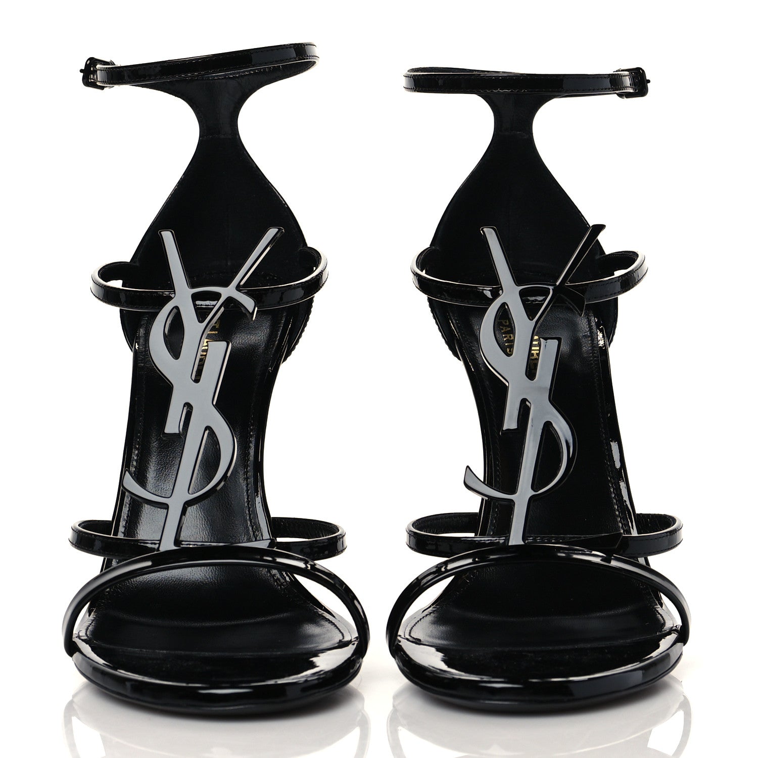 Saint Laurent Patent Cassandra 100 Ankle Strap Sandals 39 Black 2 of 10