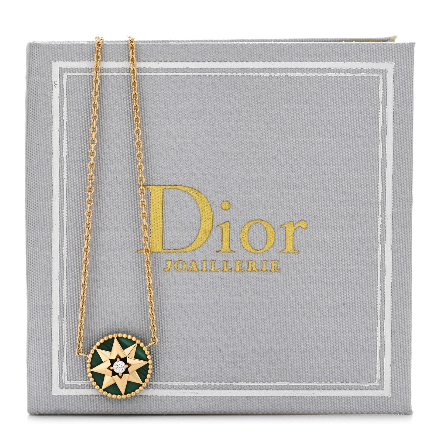 18K Yellow Gold Diamond Malachite Rose Des Vents Necklace