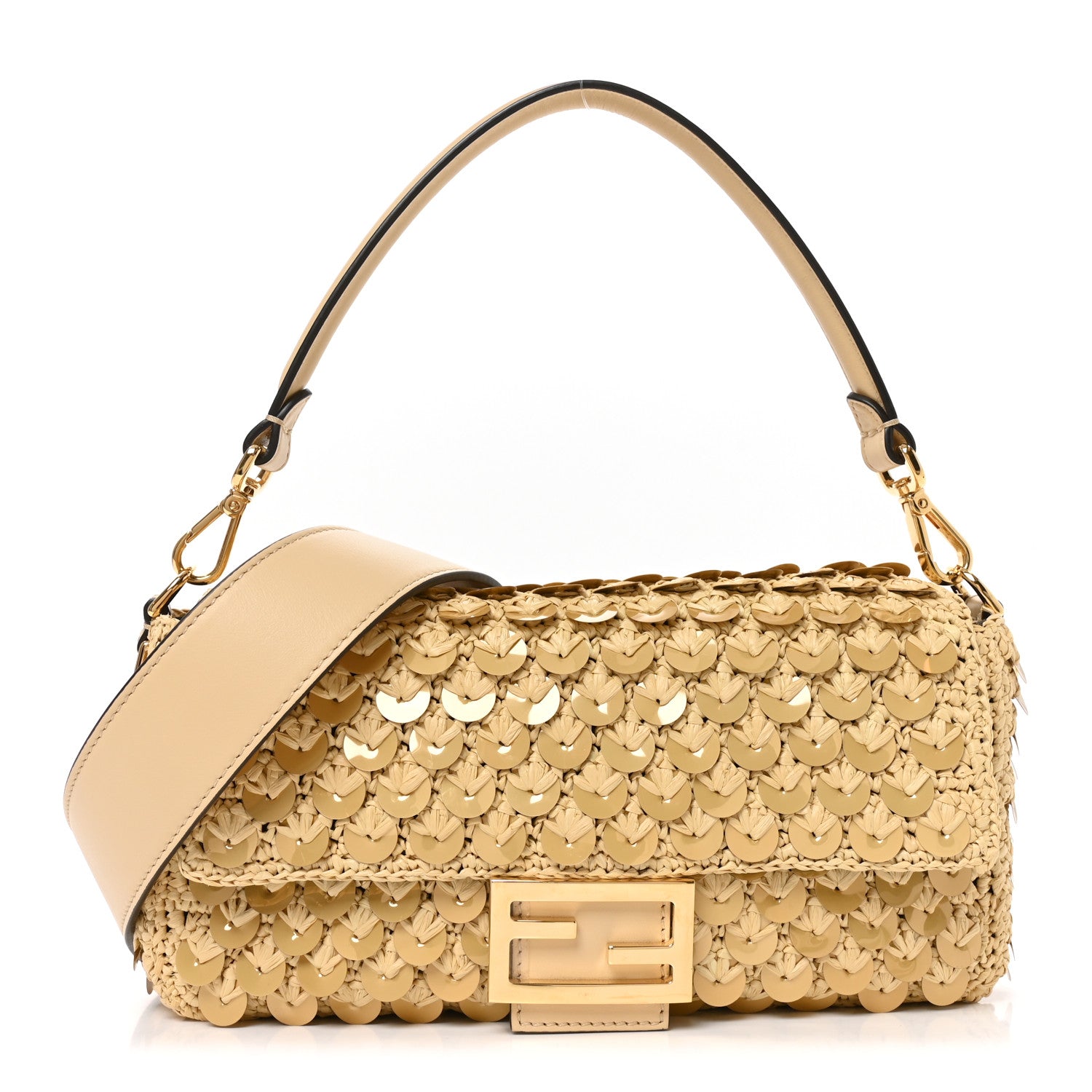 Fendi Sequin Macrame Baguette Beige Gold 1 of 11