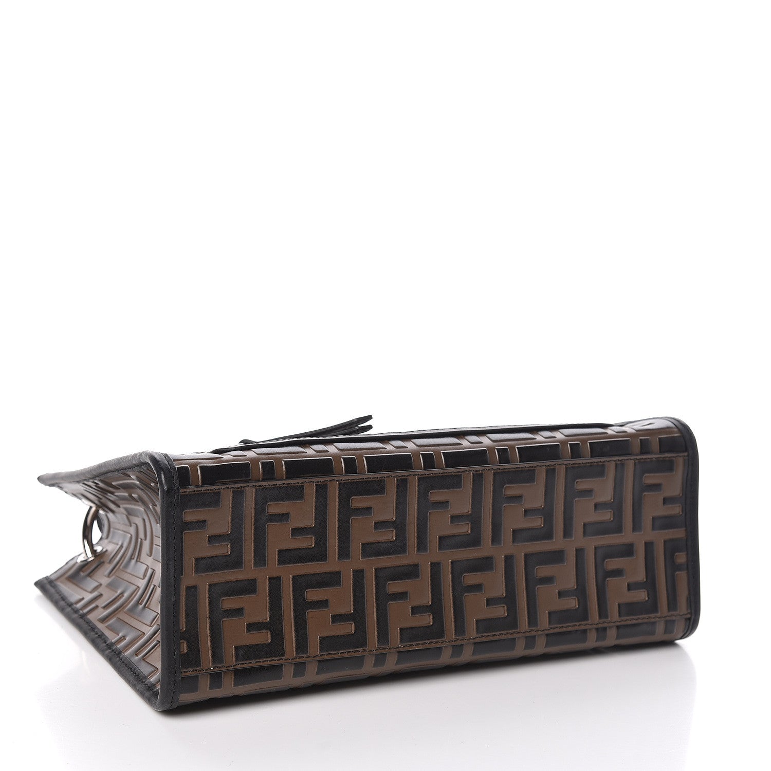 Fendi Vitello Century Wicker Bi-Color FF 1974 Embossed Small Runaway Shopper Tote Maya Black 4 of 9