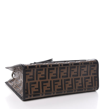 Fendi Vitello Century Wicker Bi-Color FF 1974 Embossed Small Runaway Shopper Tote Maya Black 4 of 9
