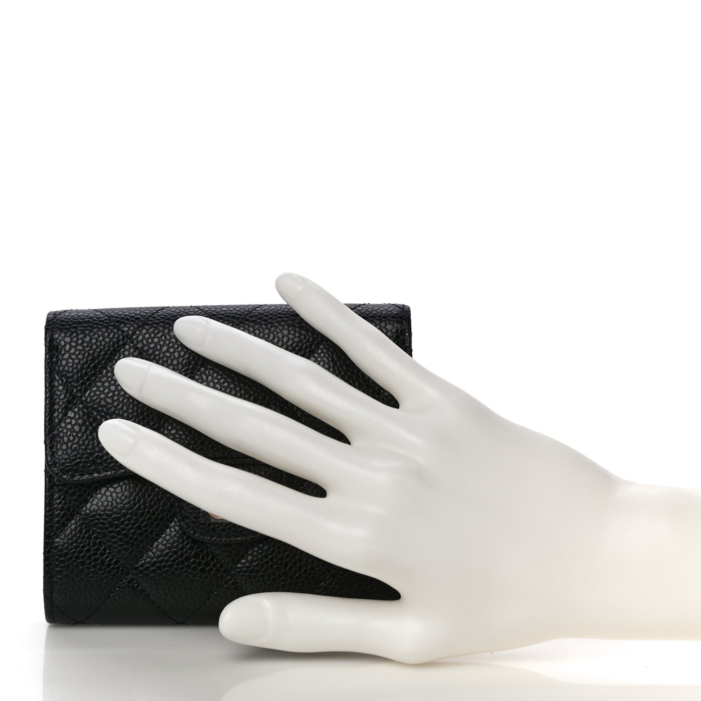 Caviar Quilted Compact Flap Wallet Black