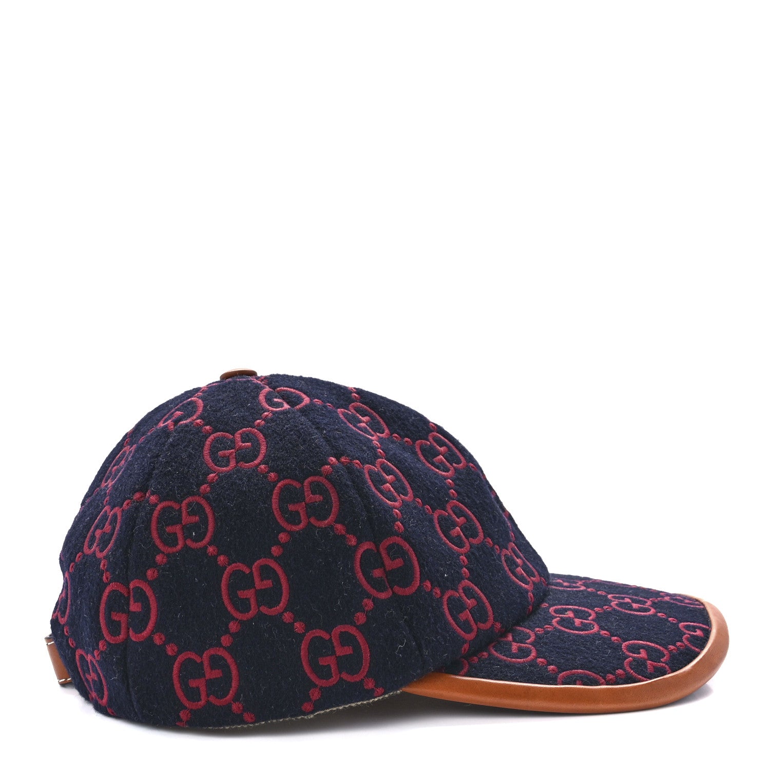 Gucci Wool Calfskin GG Embroidered Baseball Hat 58 L Red Blue 4 of 9