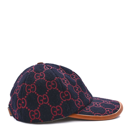 Gucci Wool Calfskin GG Embroidered Baseball Hat 58 L Red Blue 4 of 9