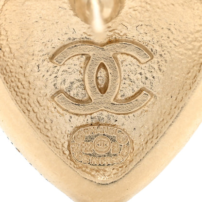Chanel Pearl Crystal CC Heart Earrings Gold Black 3 of 4