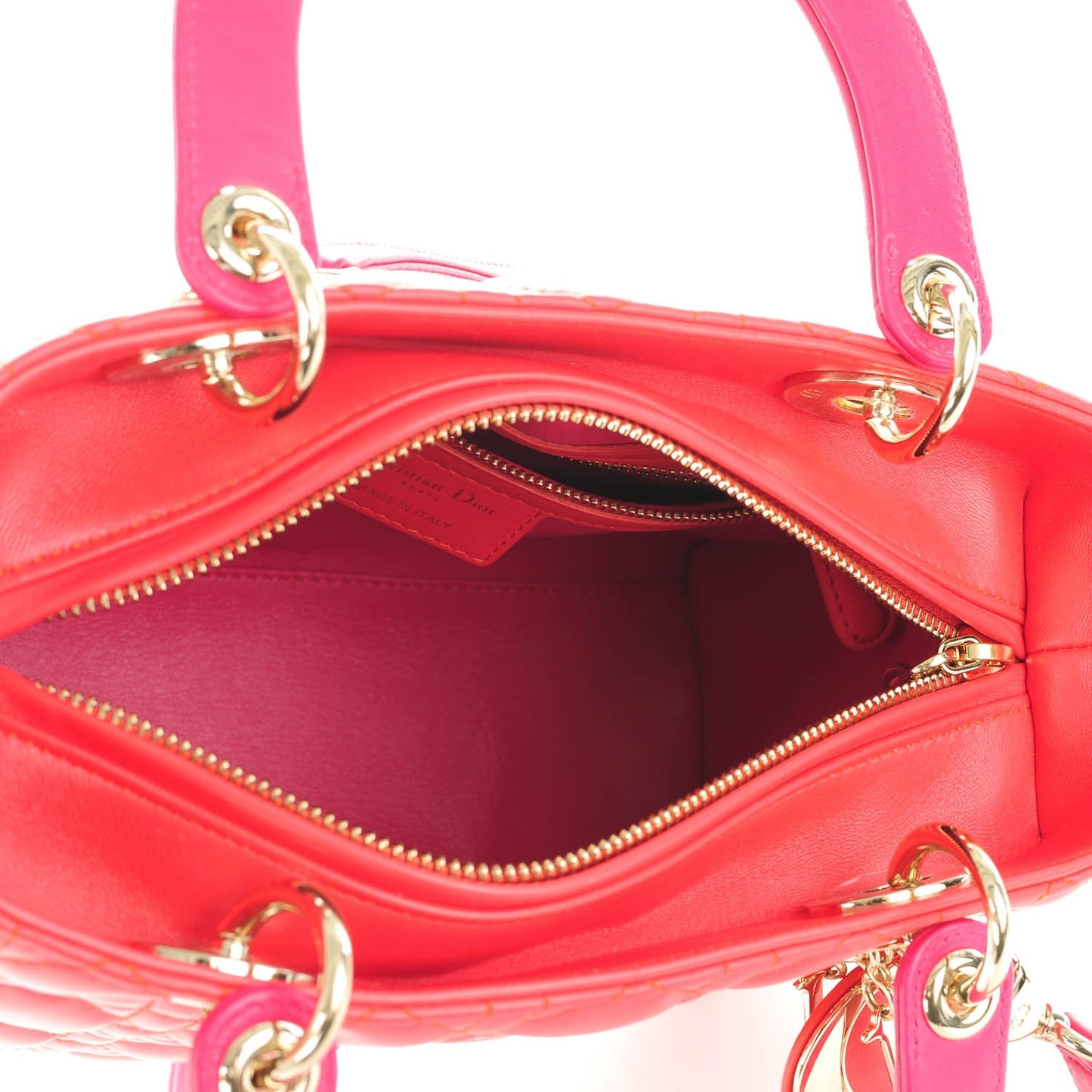 Lambskin Cannage Medium Bi-Color Lady Dior Red Pink