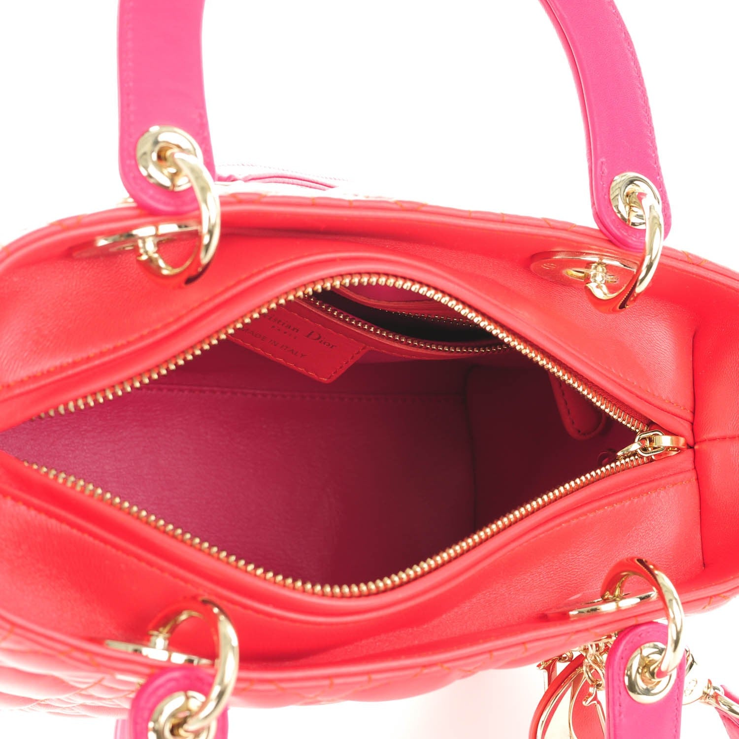 Christian Dior Lambskin Cannage Medium Bi-Color Lady Dior Red Pink 5 of 7