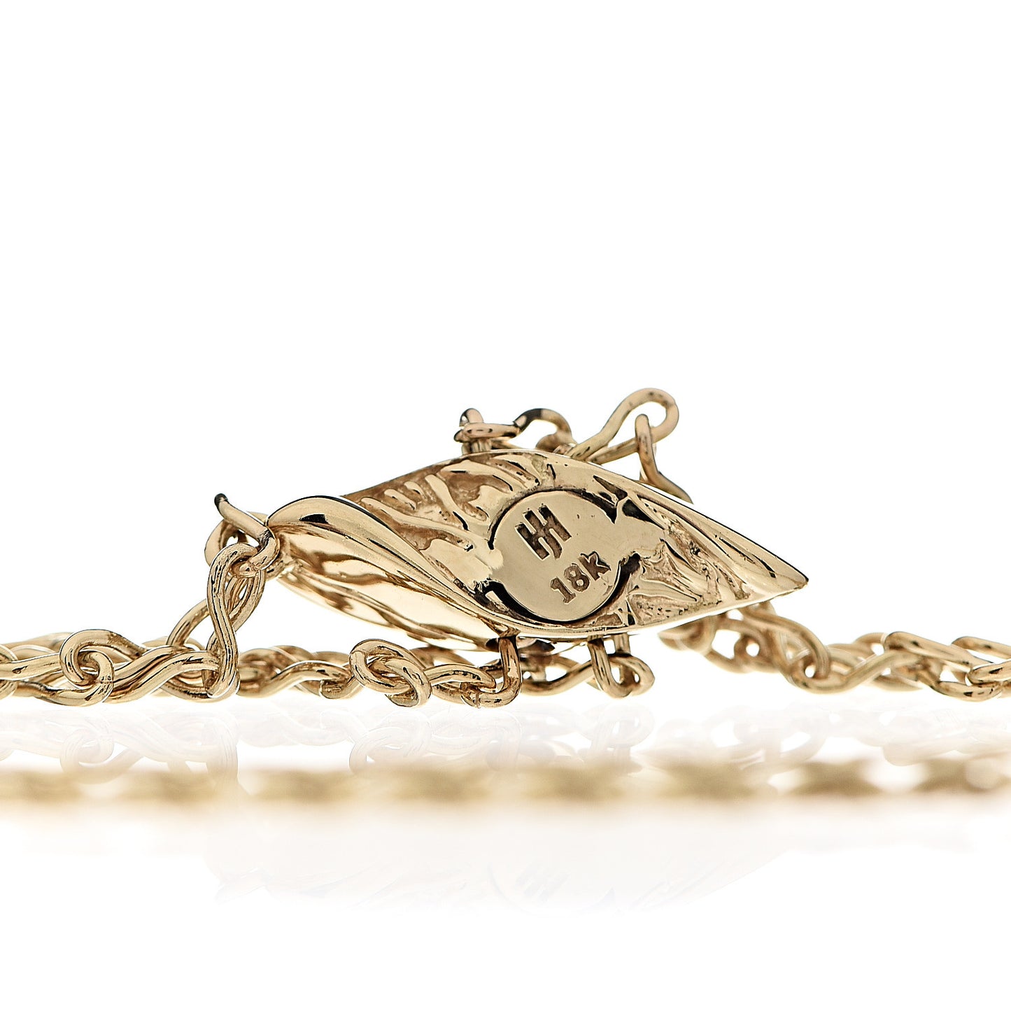 18K Yellow Gold Diamond Classic Chain Wave Hammered Pull Through Bracelet