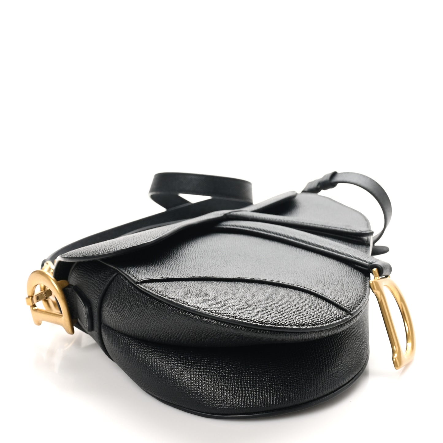 Grained Calfskin Saddle Bag With Strap Black
