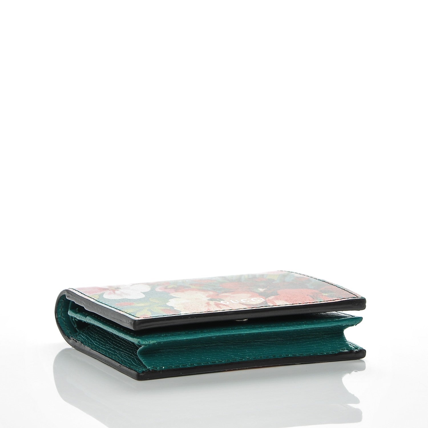 Gucci Shangai Calfskin Blooms Print Card Case Wallet Clear Bright Emerald Multicolor 4 of 6
