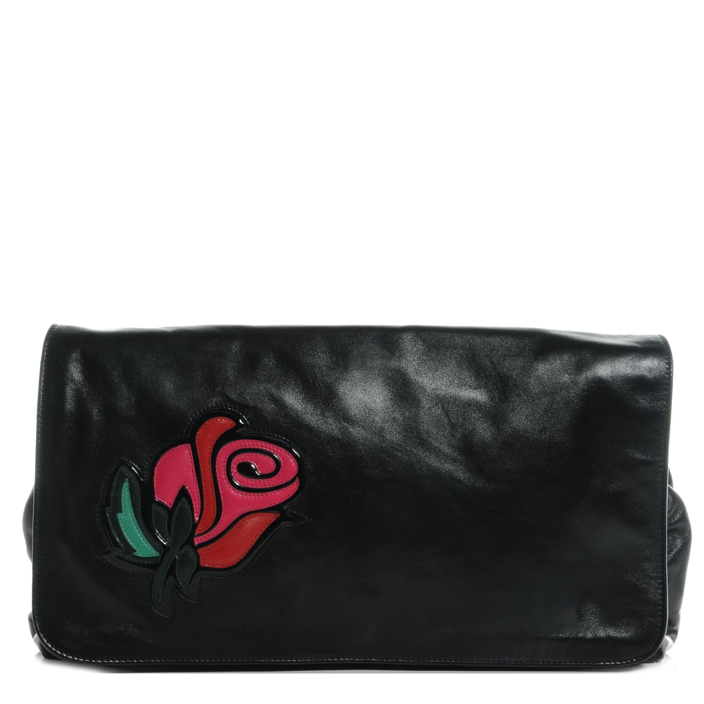 Nappa Rose Flap Clutch Black