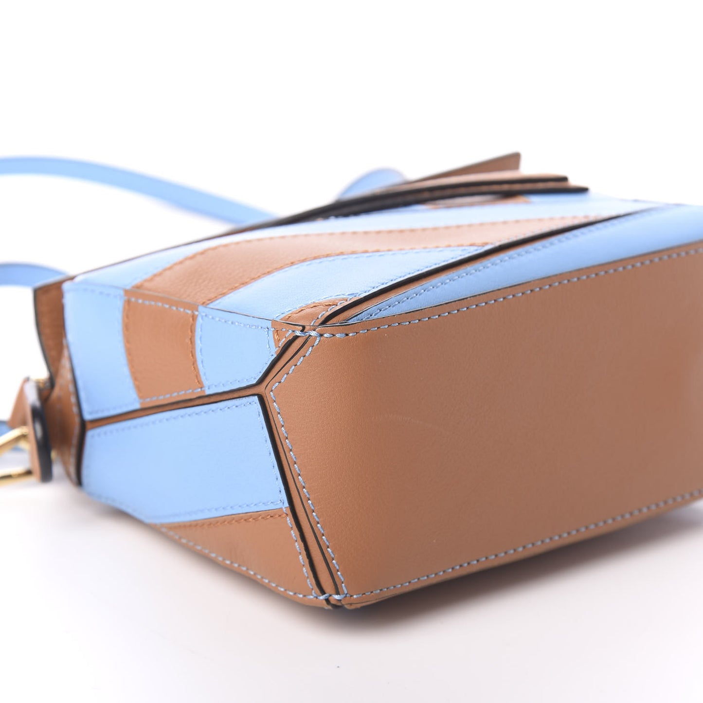 Calfskin Rugby Mini Puzzle Bag Blue Tan