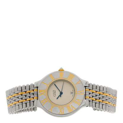 Cartier Stainless Steel 18K Yellow Gold 34mm Must De 21 Bullet Link Quartz Watch 2 of 4