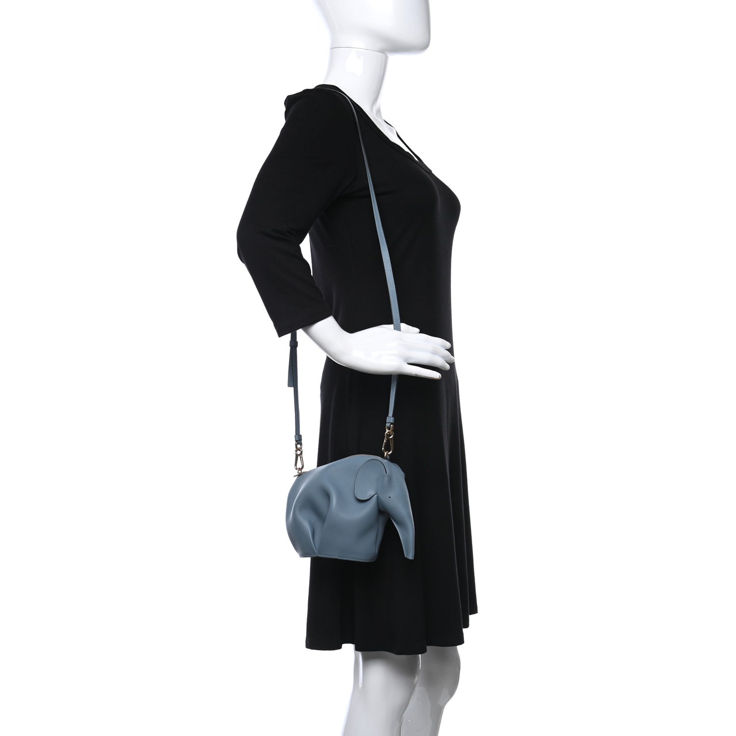 Calfskin Mini Elephant Crossbody Bag Stone Blue