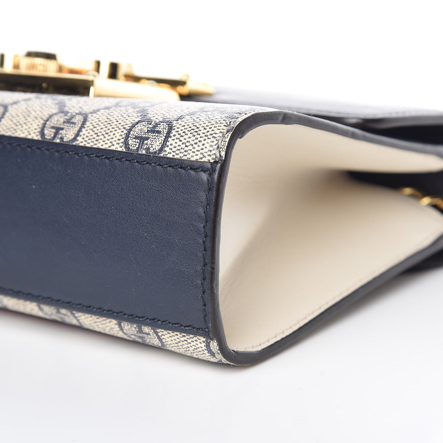 GG Supreme Monogram Moon Calfskin Small Padlock Shoulder Bag Beige Blue Mystic White Hibiscus Red