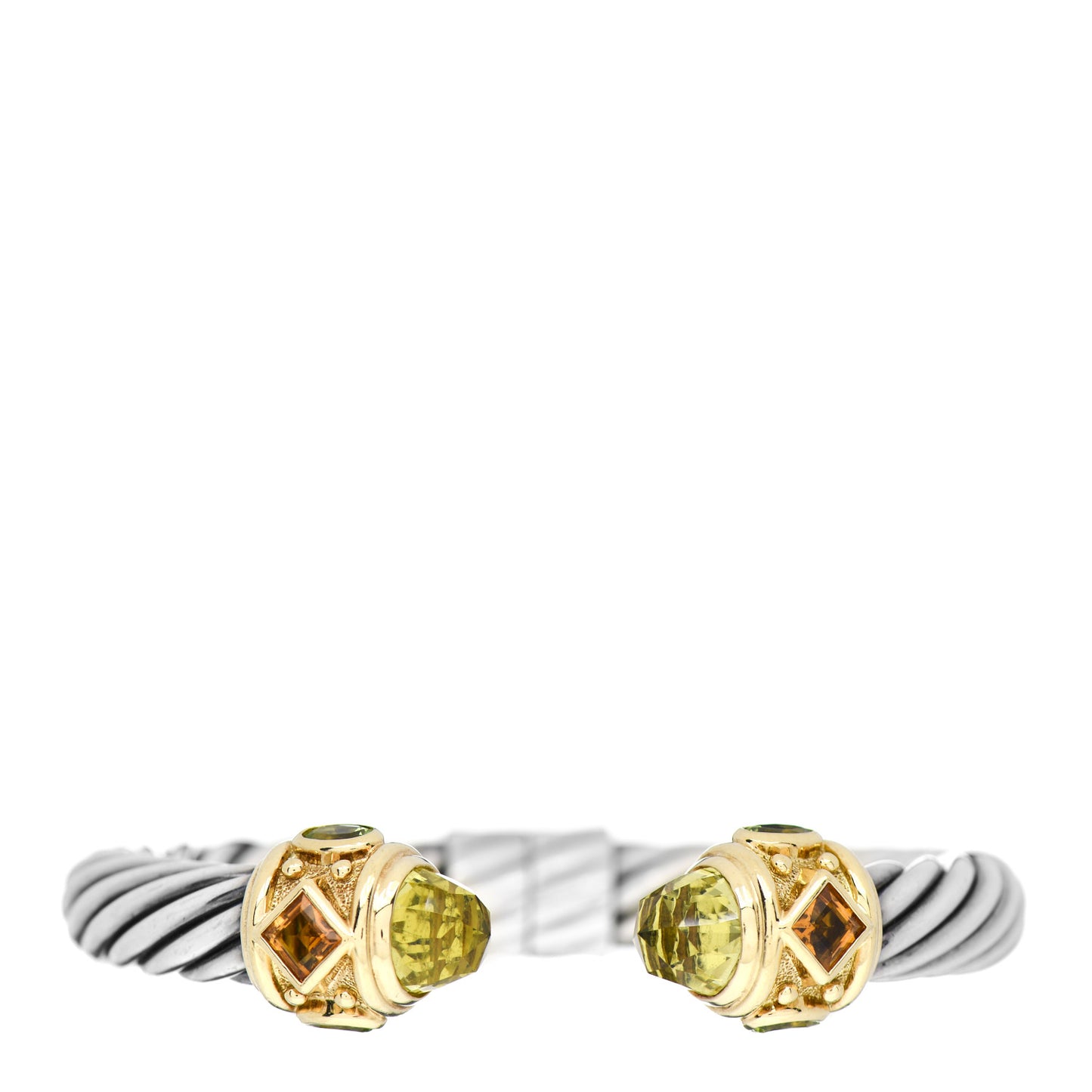 Sterling Silver 14K Yellow Gold Peridot Prasiolite Citrine 10mm Cable Renaissance Bracelet