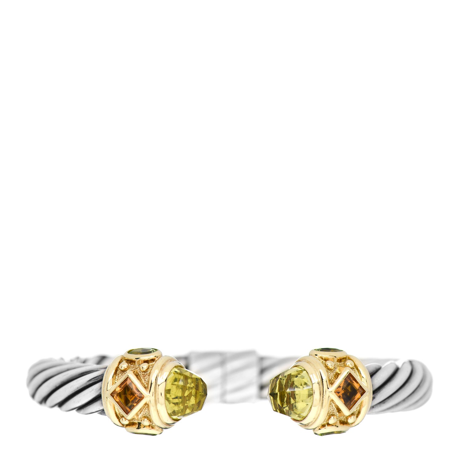 David Yurman Sterling Silver 14K Yellow Gold Peridot Prasiolite Citrine 10mm Cable Renaissance Bracelet 1 of 3