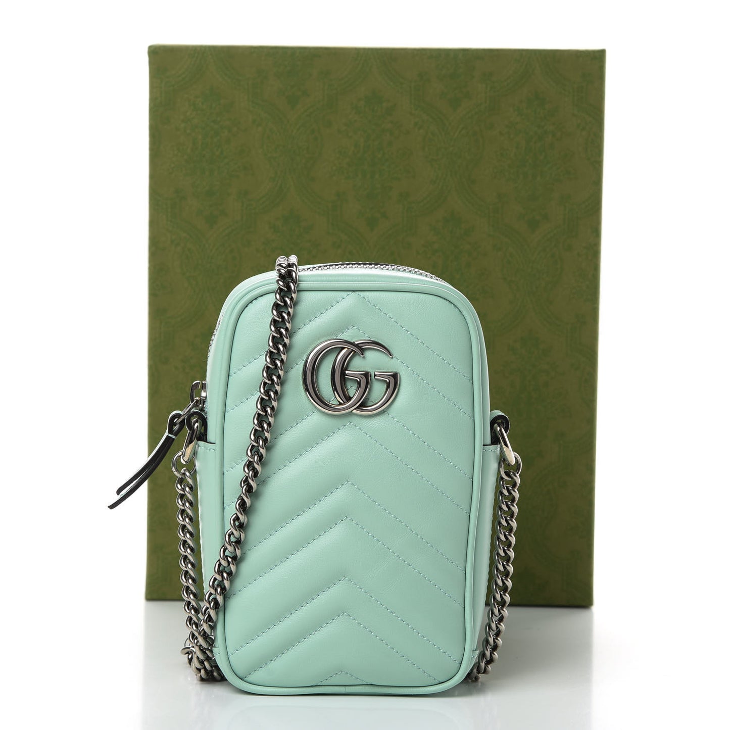 Calfskin Matelasse Mini GG Marmont Crossbody Bag Water Green