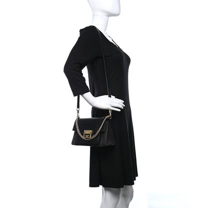Givenchy Calfskin Crocodile Embossed Suede Small GV3 Shoulder Bag Black 2 of 9
