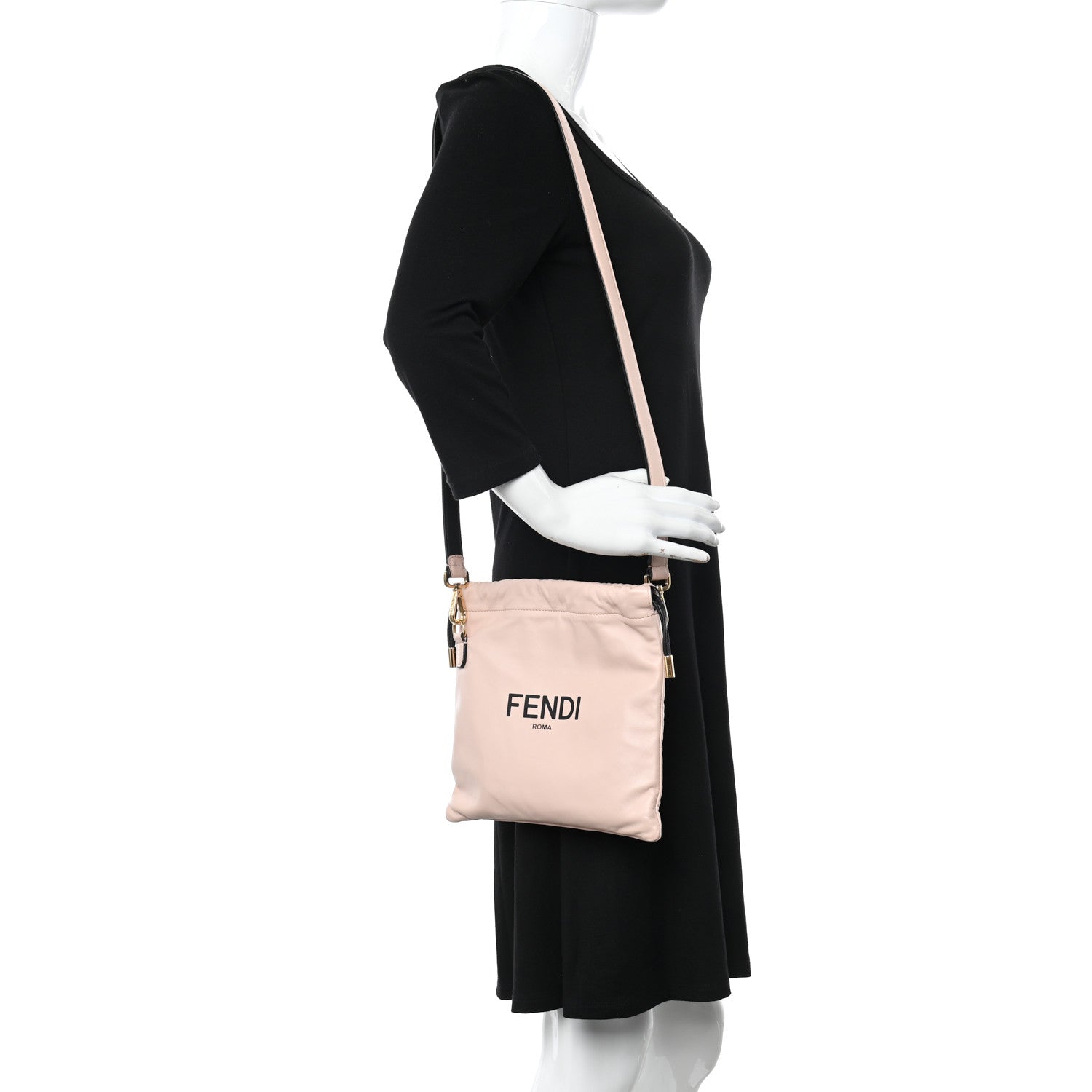 Fendi Soft Nappa Logo Small Drawstring Pouch Bag Rosa Quarzo Black 2 of 10