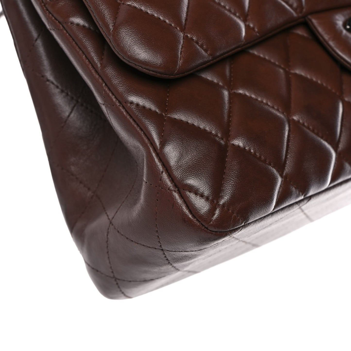 Lambskin Quilted Jumbo Double Flap Dark Brown