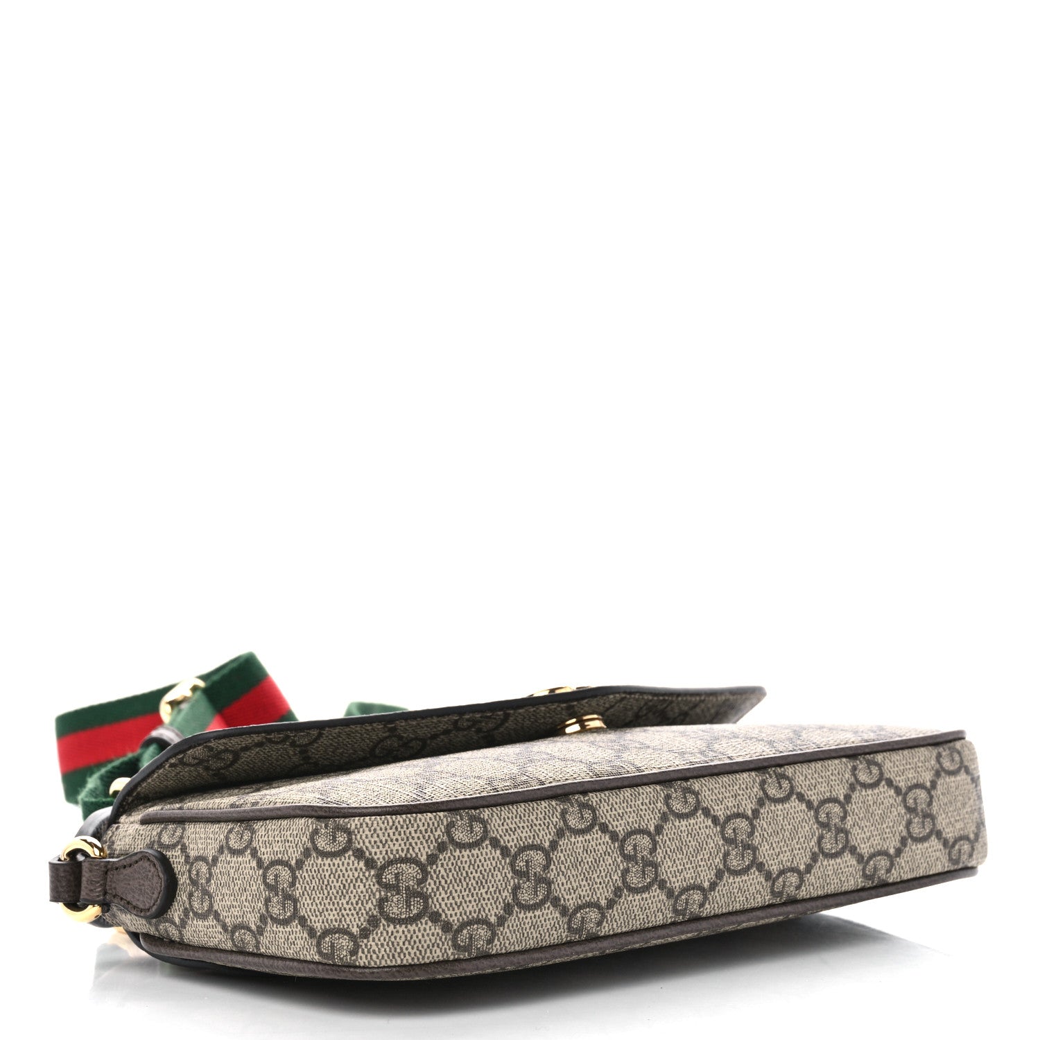 Gucci GG Supreme Monogram Textured Dollar Calfskin Web Mini Ophidia Envelope Shoulder Bag Beige Ebony 4 of 10