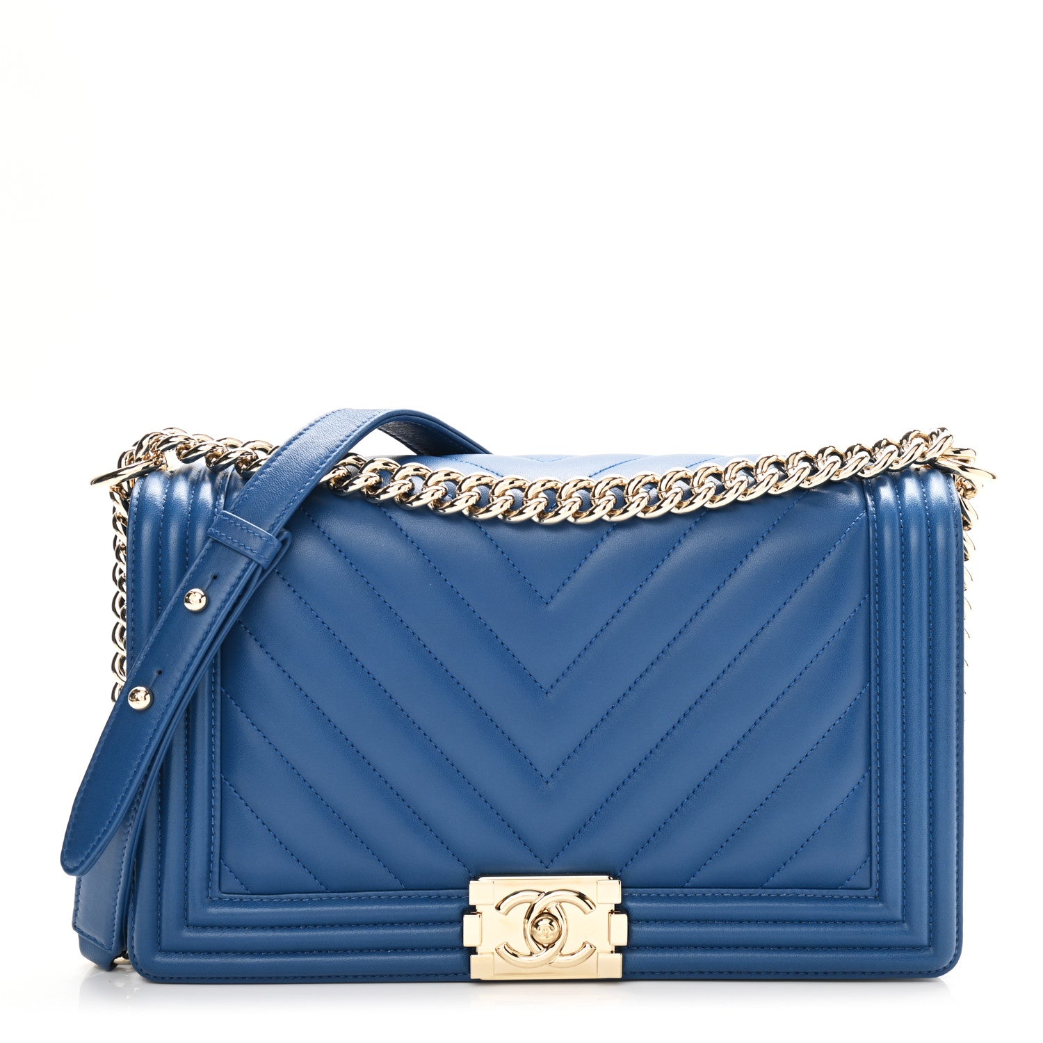 Chanel Lambskin Chevron Quilted New Medium Boy Flap Blue 1 of 11