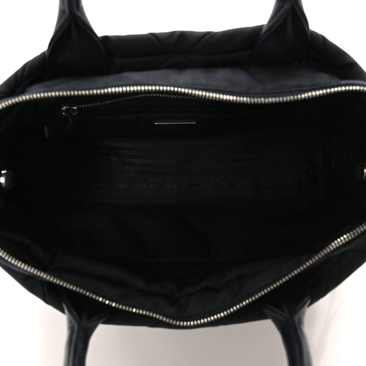 Re-Nylon Nappa Triangle Quilted Padded Small Double Handled Zip Tote Black