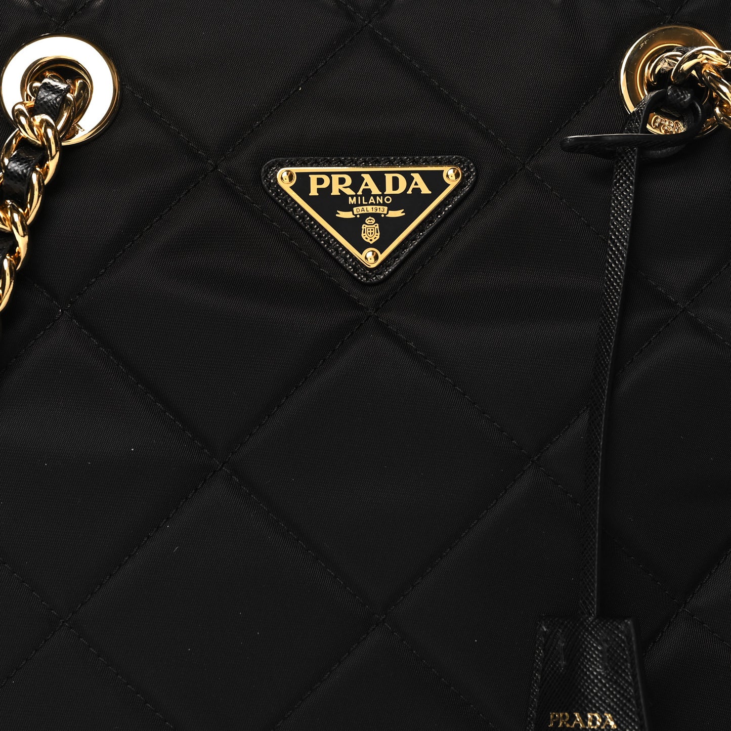 Re-Nylon Impunturato Saffiano Triangle Stitched Re-Edition 1995 Chaine Large Shoulder Bag Black