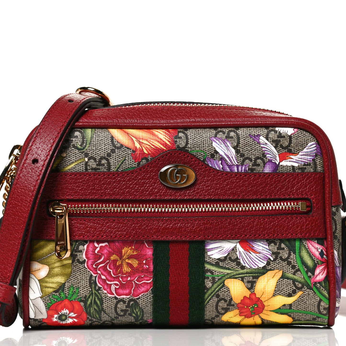 GG Supreme Monogram Flora Web Mini Ophidia Shoulder Bag Red