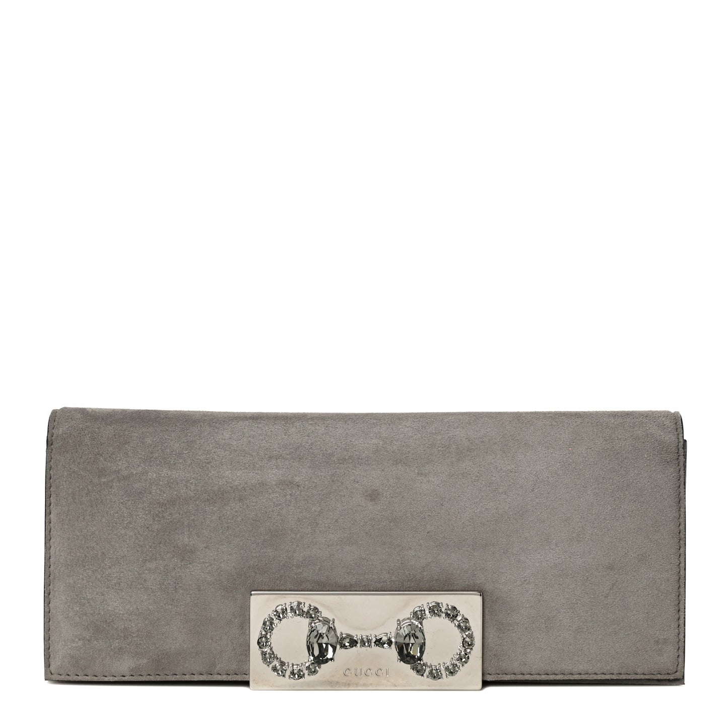 Suede Crystal Horsebit Clutch Grey
